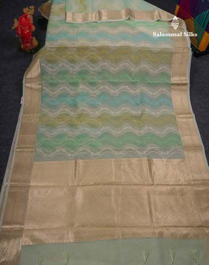 Beautiful Light Pink Zig-Zag Thread Work Semi Organza Fancy Saree With Traditional Border