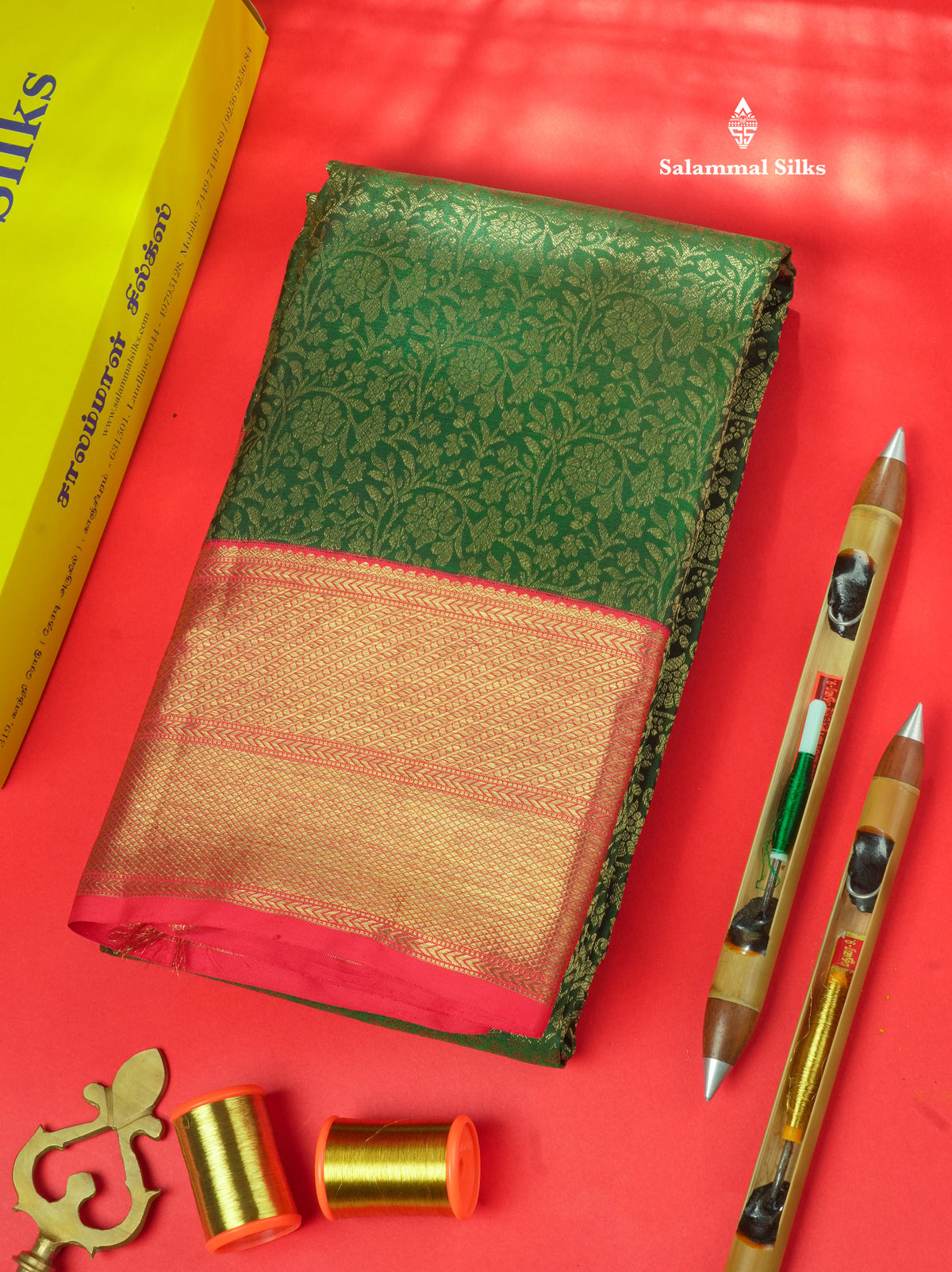 Pure Zari Beautiful Bottle Green Pure Kanjivaram Silk Saree With Contrast Red Border
