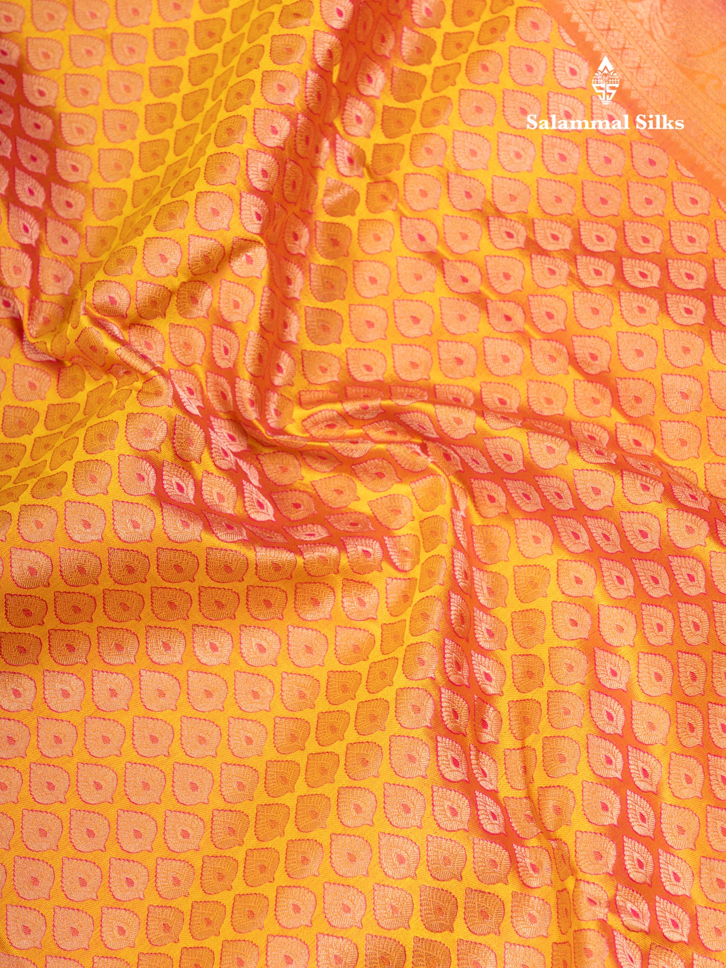 Dual Tone Mango Yellow Bridal Pure Kanjivaram Silk Saree With Contrast Pink Border