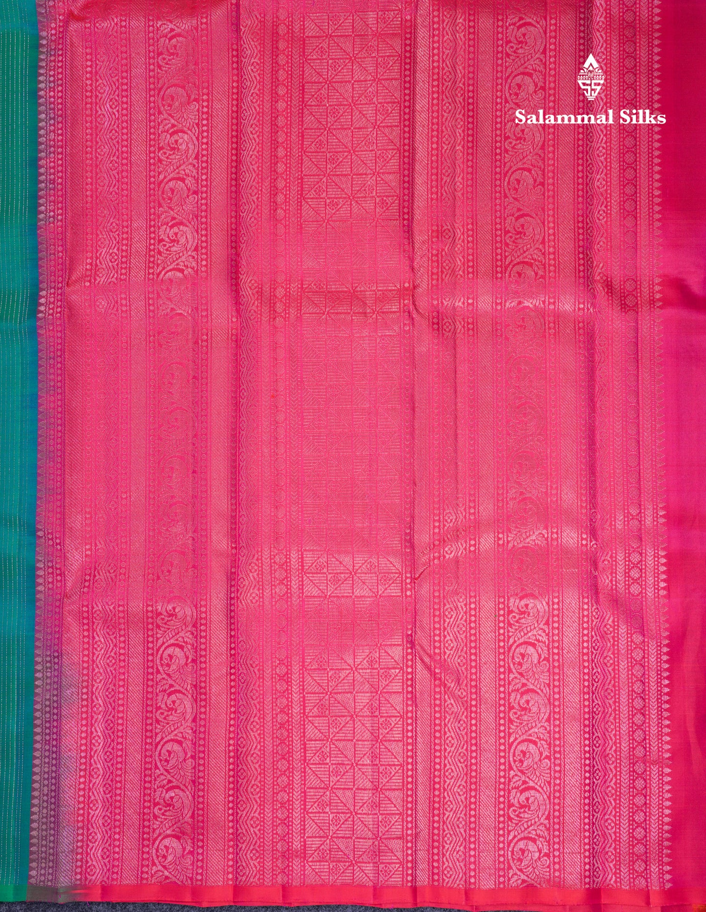 Beautiful Peacock Green Fancy Pure Kanjivaram Silk Saree With Contrast Pink Blouse