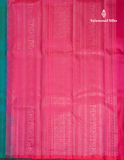 Beautiful Peacock Green Fancy Pure Kanjivaram Silk Saree With Contrast Pink Blouse