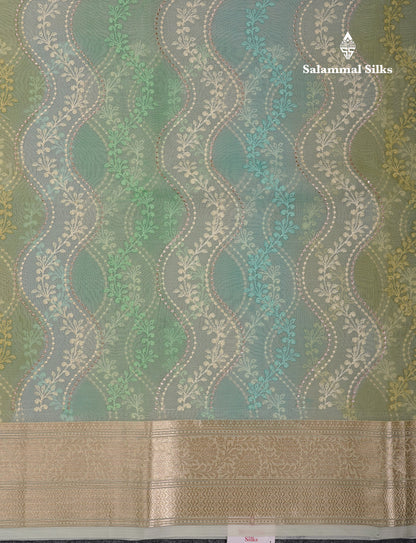 Beautiful Light Pink Zig-Zag Thread Work Semi Organza Fancy Saree With Traditional Border
