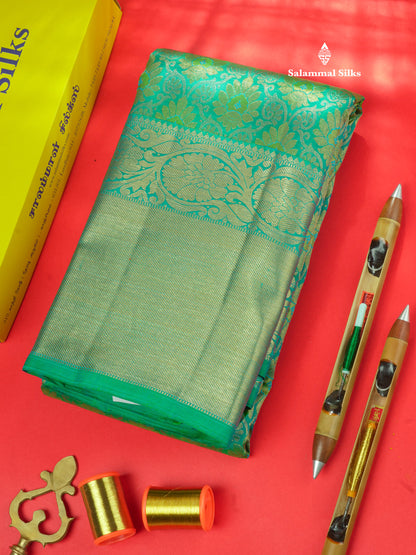 Peacock Green Pure Kanjivaram Silk Saree 3G Zari with Gold Zari Long Border