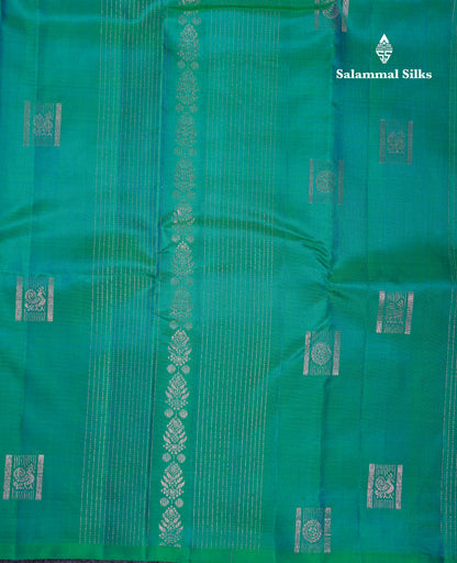 Beautiful Peacock Green Fancy Pure Kanjivaram Silk Saree With Contrast Pink Blouse