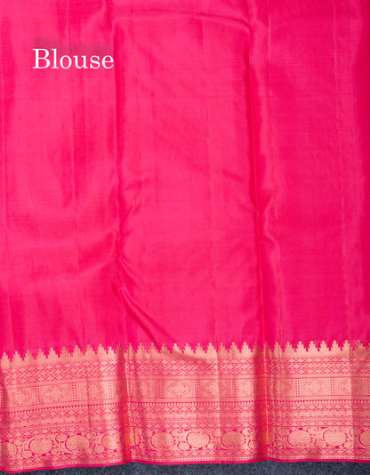 Dual Tone Mango Yellow Bridal Pure Kanjivaram Silk Saree With Contrast Pink Border