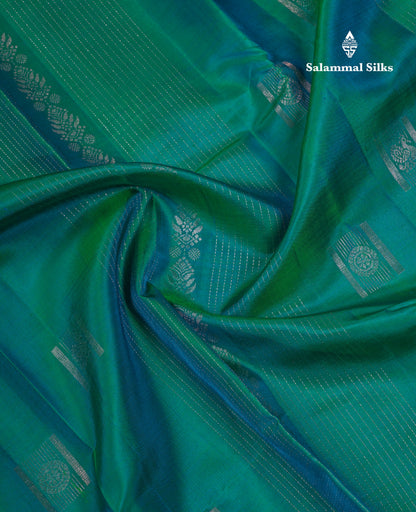 Beautiful Peacock Green Fancy Pure Kanjivaram Silk Saree With Contrast Pink Blouse