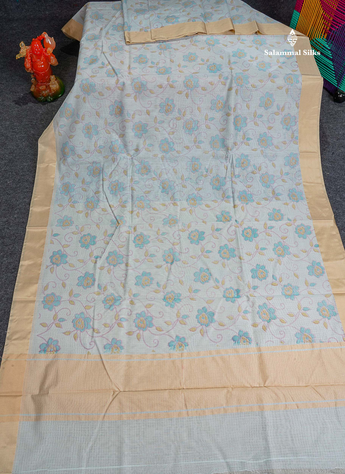 Kota Cotton Fancy Saree - Light Blue Colour Body Printed With Blouse