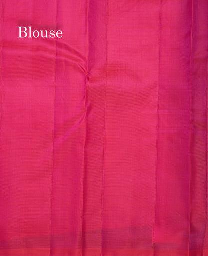 Beautiful Peacock Green Fancy Pure Kanjivaram Silk Saree With Contrast Pink Blouse