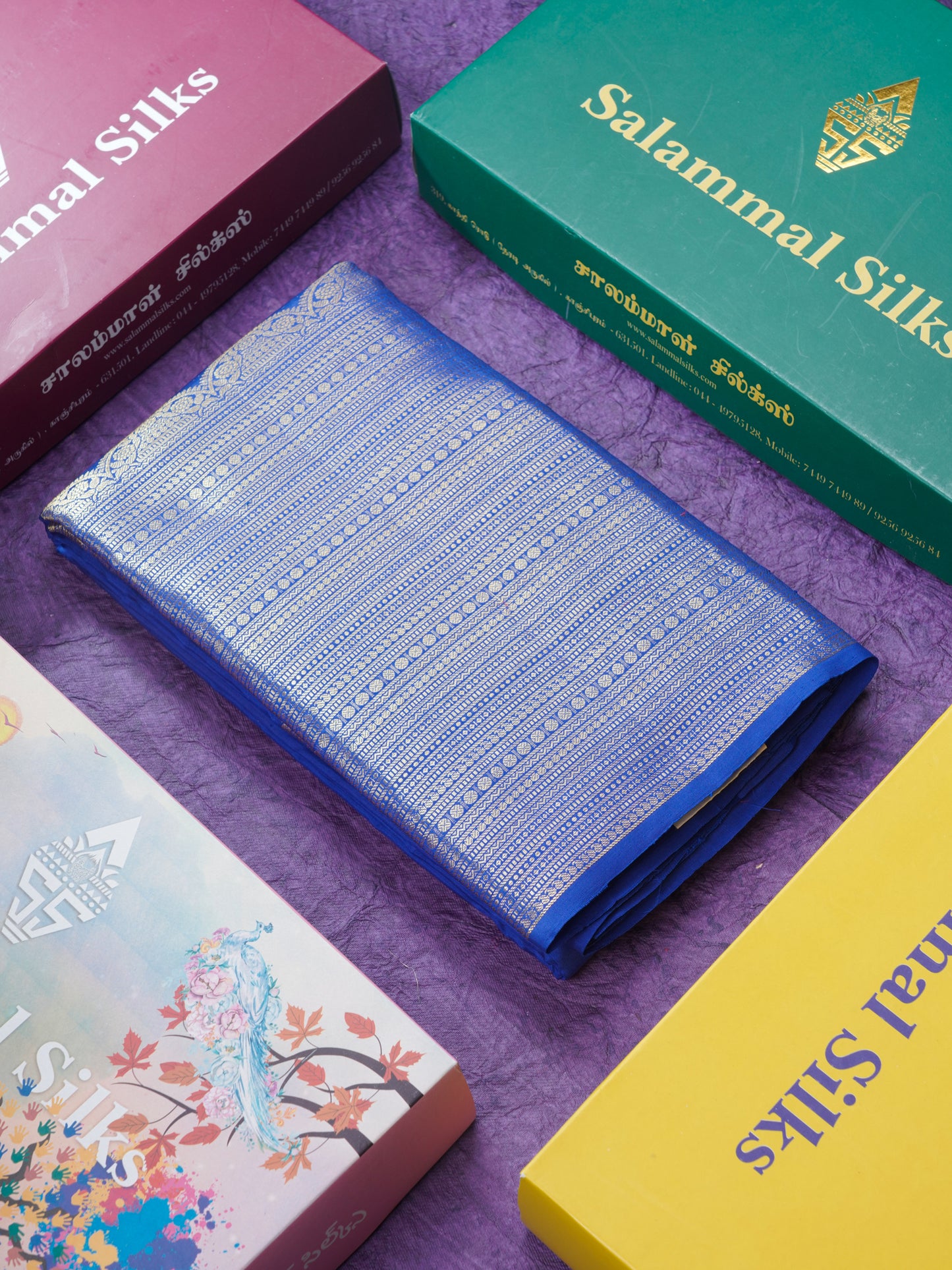 Royal Blue Colour Pure Kanjivaram Silk Saree with Traditional Long Size Border