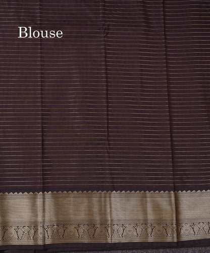 Semi Silk Saree - Mustard Yellow Butta With Small Checks Along With Contrast Snuff Brown Traditional Border