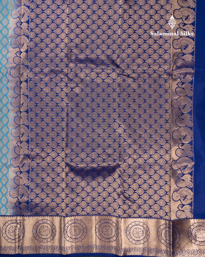 Dual Tone Light Blue Bridal Pure Kanjivaram Silk Saree With Contrast Navy Blue Border