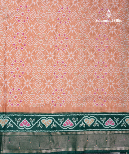 Beautiful Peach Ikkat Dola Fancy Saree With Bottle Green Border