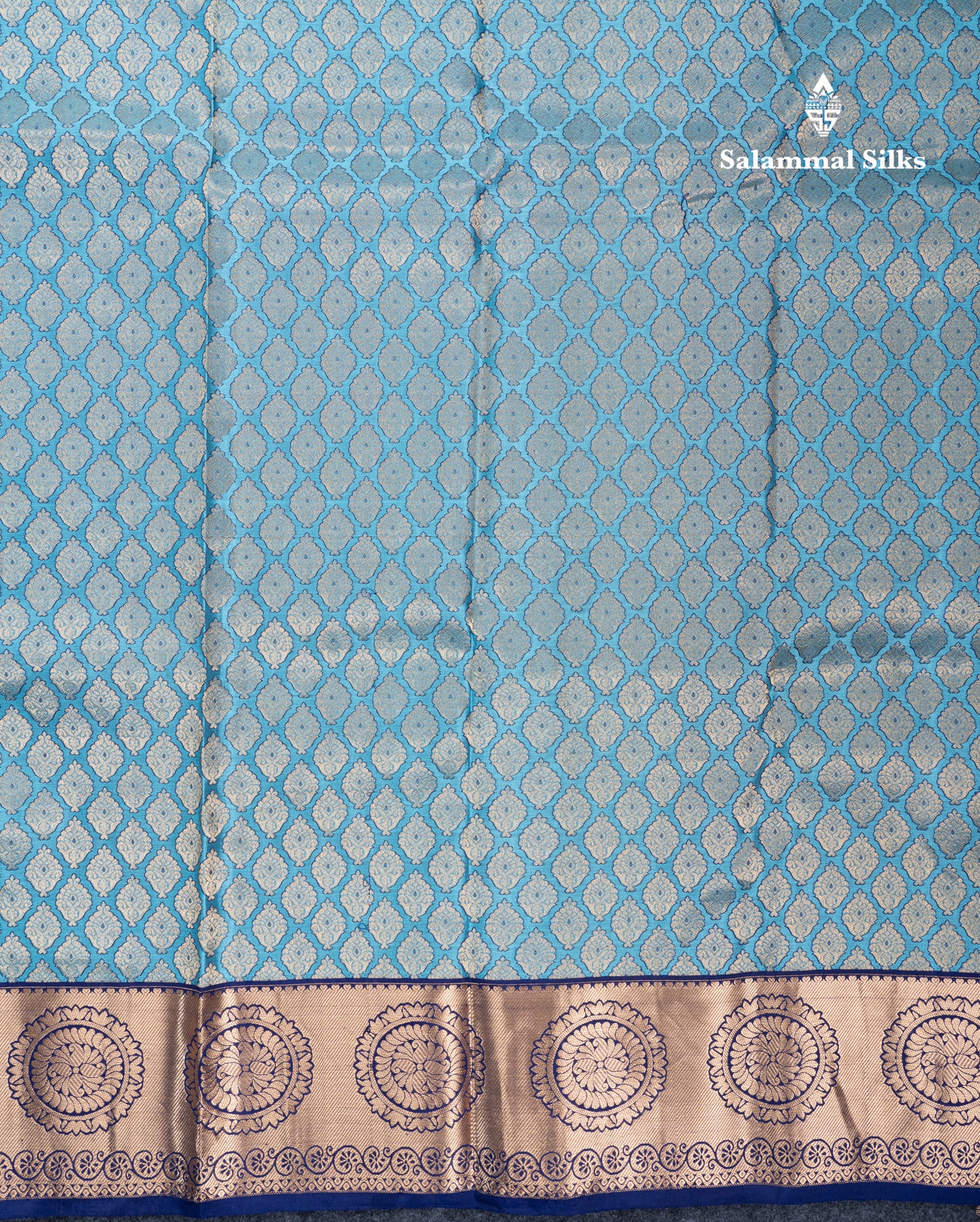 Dual Tone Light Blue Bridal Pure Kanjivaram Silk Saree With Contrast Navy Blue Border