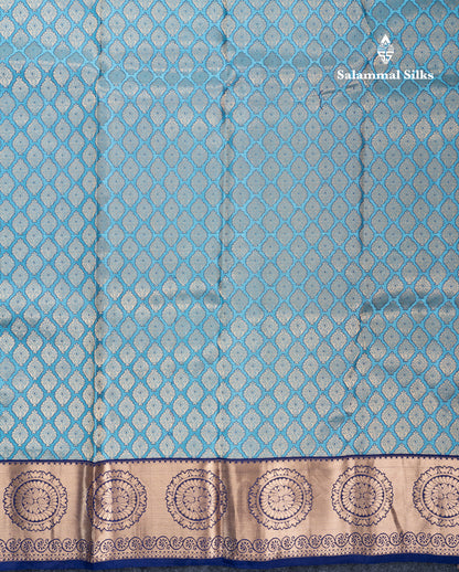 Dual Tone Light Blue Bridal Pure Kanjivaram Silk Saree With Contrast Navy Blue Border