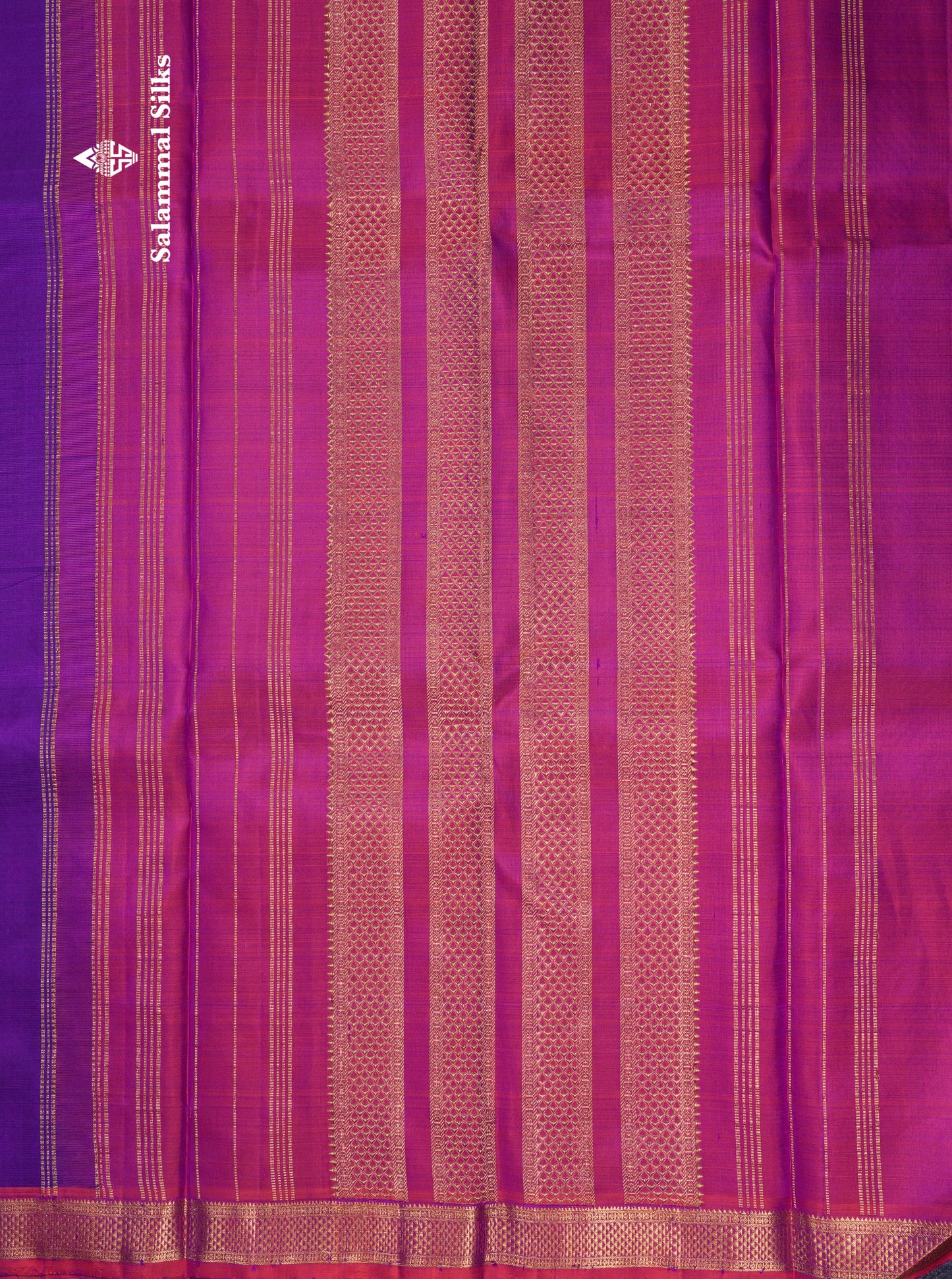 Beautiful Dark Purple Pure Kanjivaram Silk Saree With Contrast Pinkish Orange Small Tarditional Border