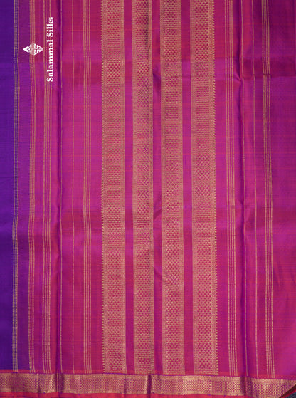 Beautiful Dark Purple Pure Kanjivaram Silk Saree With Contrast Pinkish Orange Small Tarditional Border