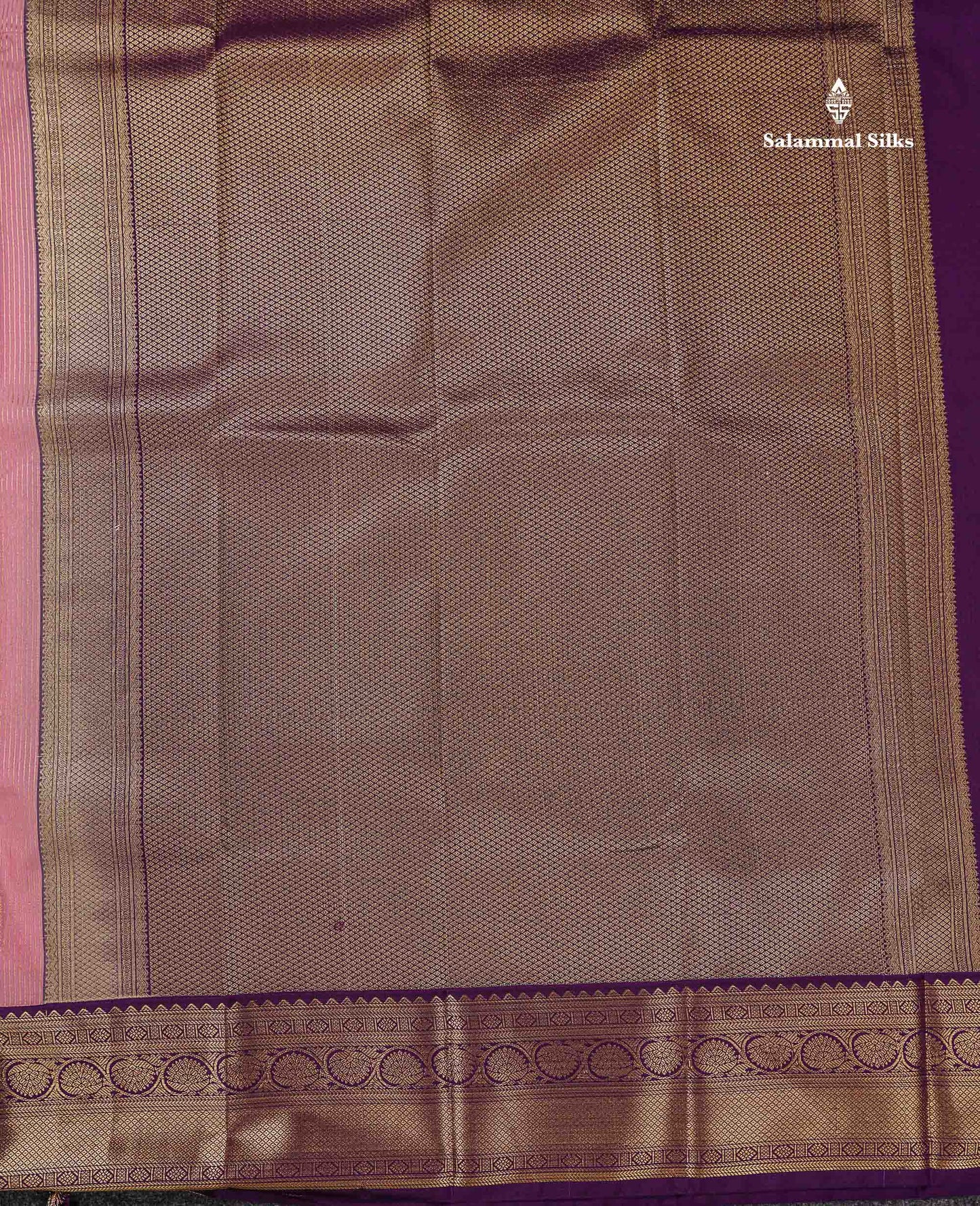 Semi Silk Saree - Baby Pink Butta With Lines Along With Contrast Dark Purple Traditional Border
