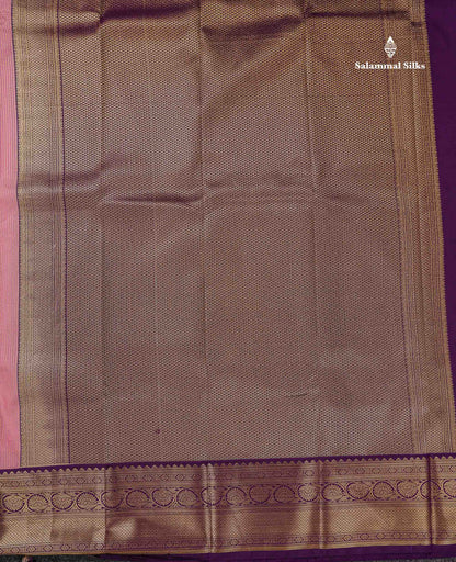 Semi Silk Saree - Baby Pink Butta With Lines Along With Contrast Dark Purple Traditional Border