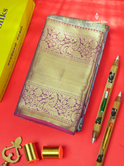 Blue Colour Tissue Pure Kanjivaram Silk Saree with Gold Zari Long Border