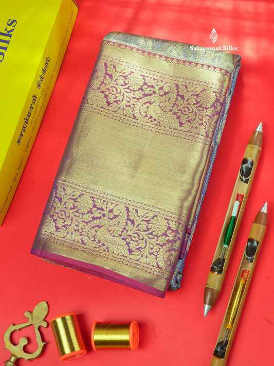 Blue Colour Tissue Pure Kanjivaram Silk Saree with Gold Zari Long Border