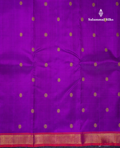 Beautiful Dark Purple Pure Kanjivaram Silk Saree With Contrast Pinkish Orange Small Tarditional Border