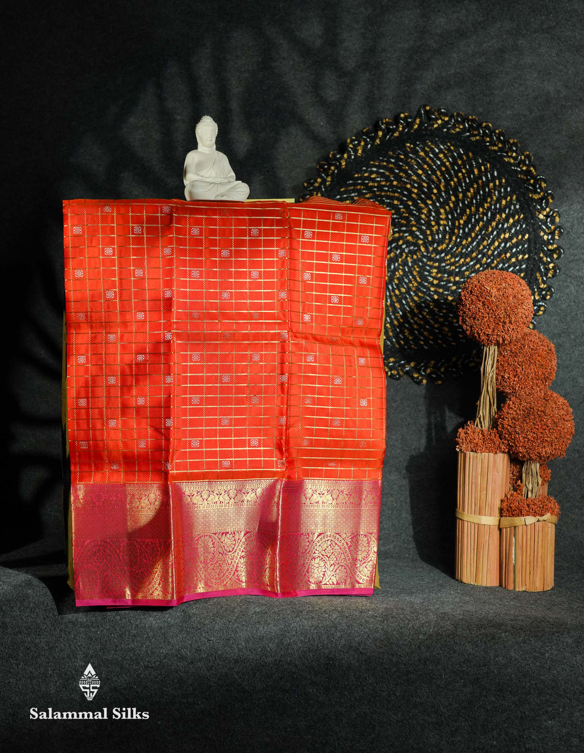 Beautiful Pure Silk Pattu Pavadai Checks (Orange) With Contrast Pink Blouse 27"