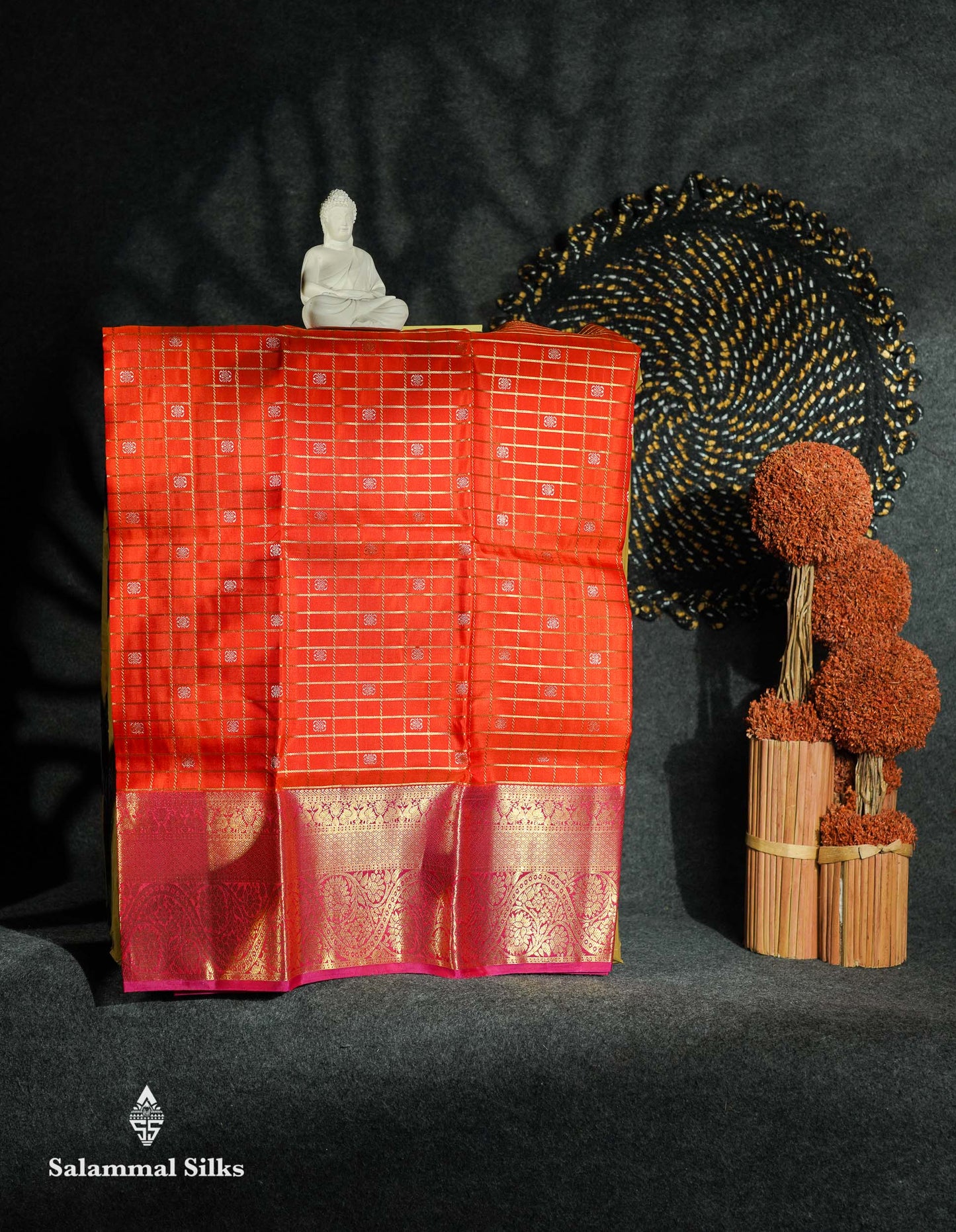 Beautiful Pure Silk Pattu Pavadai Checks (Orange) With Contrast Pink Blouse 27"