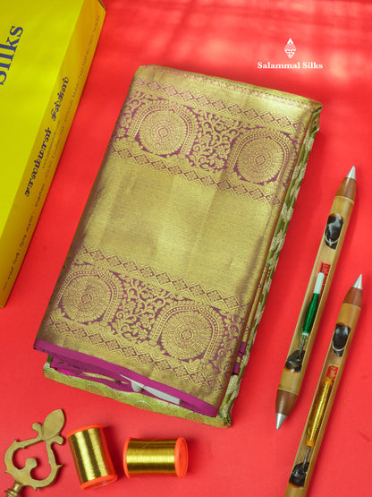Light Green Tissue Pure Kanjivaram Silk Saree with Contrast Magenta Pink Border