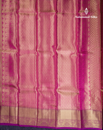 Beautiful Gold Tissue Bridal Pure Kanjivaram Silk Saree With Contrast Dark Purple Traditional Border