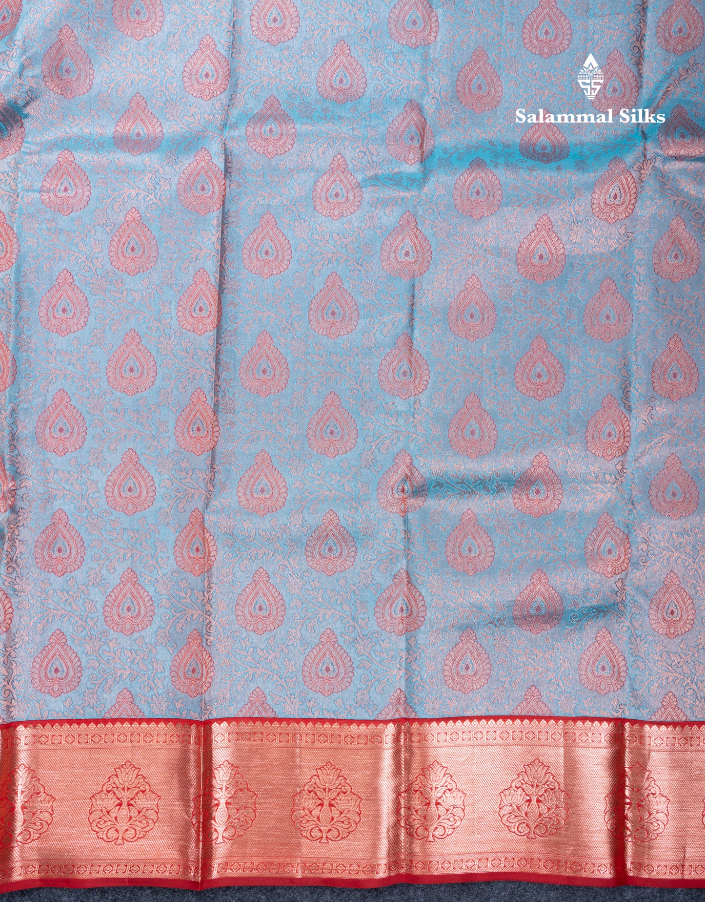 Dual Tone Light Blue Bridal Pure Kanjivaram Silk Saree With Contrast Reddish Maroon Traditional Border
