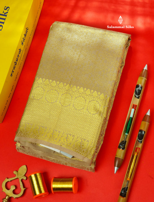 Sandal Colour Pure Kanjivaram Silk Saree With Gold Zari Border
