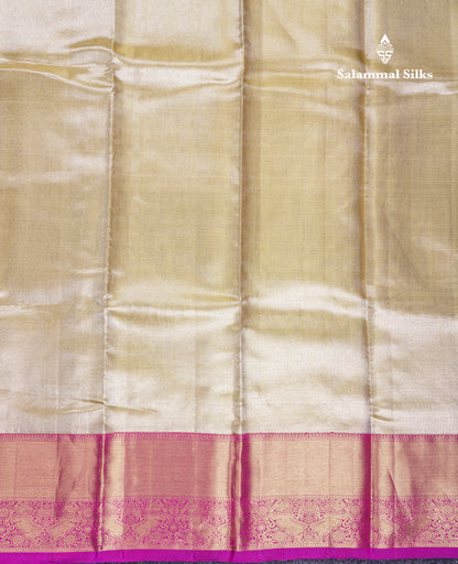 Beautiful Gold Tissue Bridal Pure Kanjivaram Silk Saree With Contrast Dark Purple Traditional Border