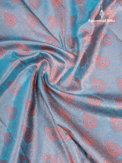 Dual Tone Light Blue Bridal Pure Kanjivaram Silk Saree With Contrast Reddish Maroon Traditional Border