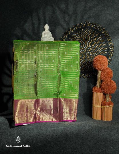 Beautiful Pure Silk Pattu Pavadai Checks (Orange) With Contrast Pink Blouse 27"