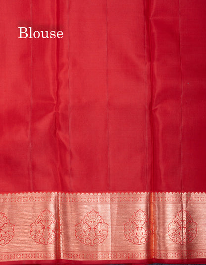 Dual Tone Light Blue Bridal Pure Kanjivaram Silk Saree With Contrast Reddish Maroon Traditional Border