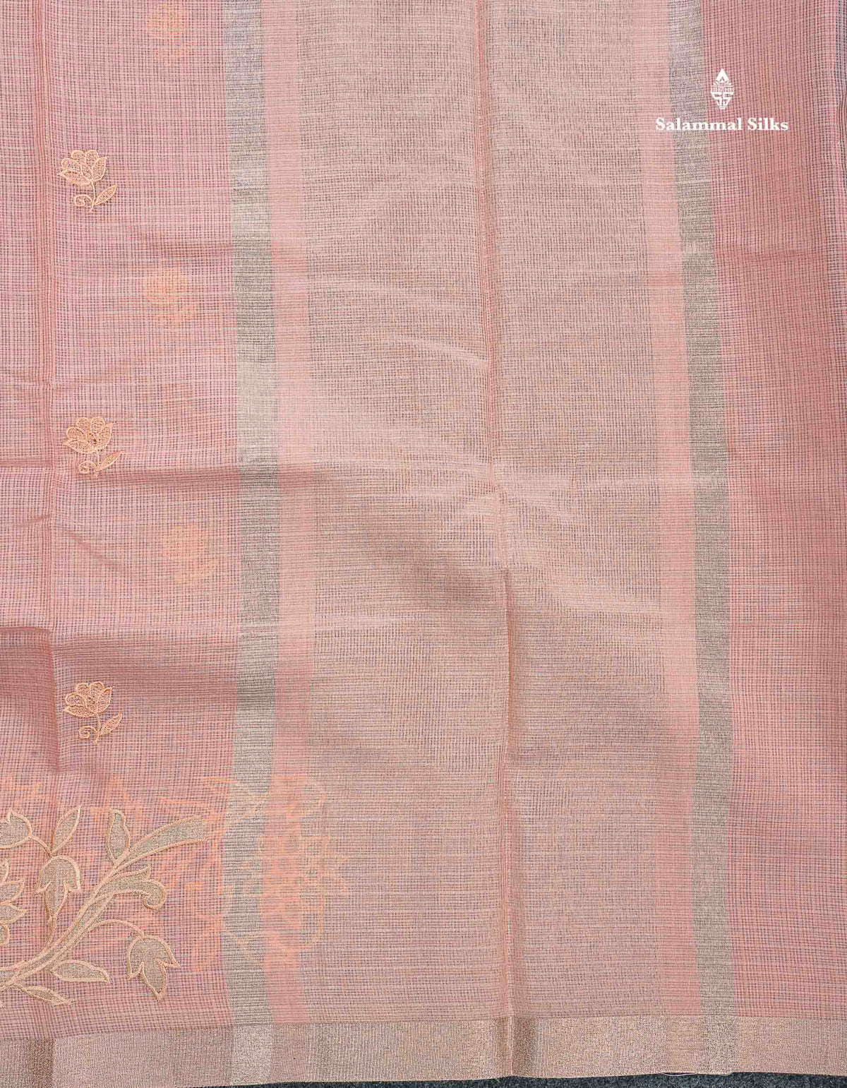 Kota Cotton Fancy Saree - Peach Colour Body With Embroidery Border