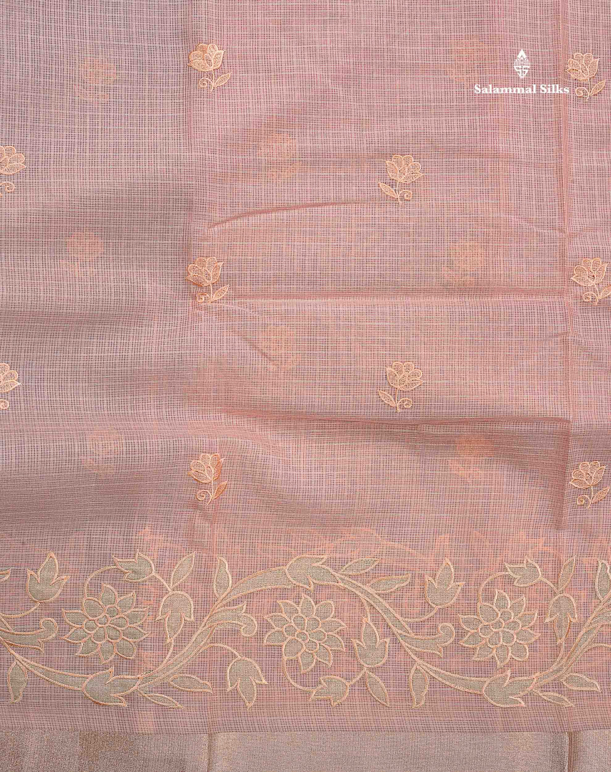 Kota Cotton Fancy Saree - Peach Colour Body With Embroidery Border