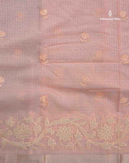 Kota Cotton Fancy Saree - Peach Colour Body With Embroidery Border