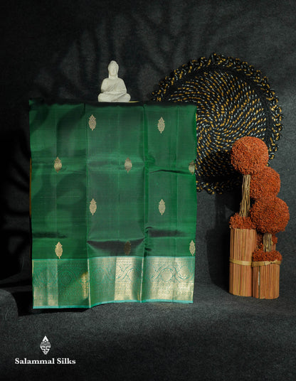 Beautiful Pure Silk Pattu Pavadai (Bottle Green) With Contrast Ice Blue Blouse 27"