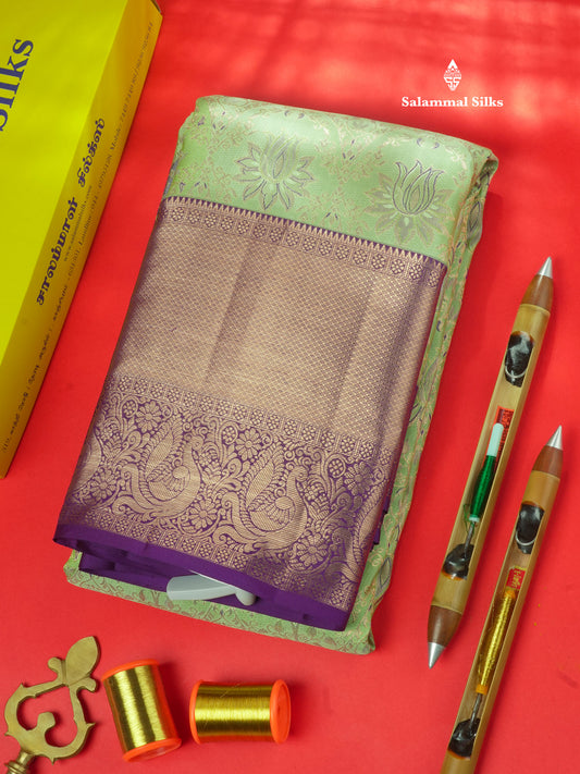 Pista Green Colour Pure Kanjivaram Silk Saree with Violet Border