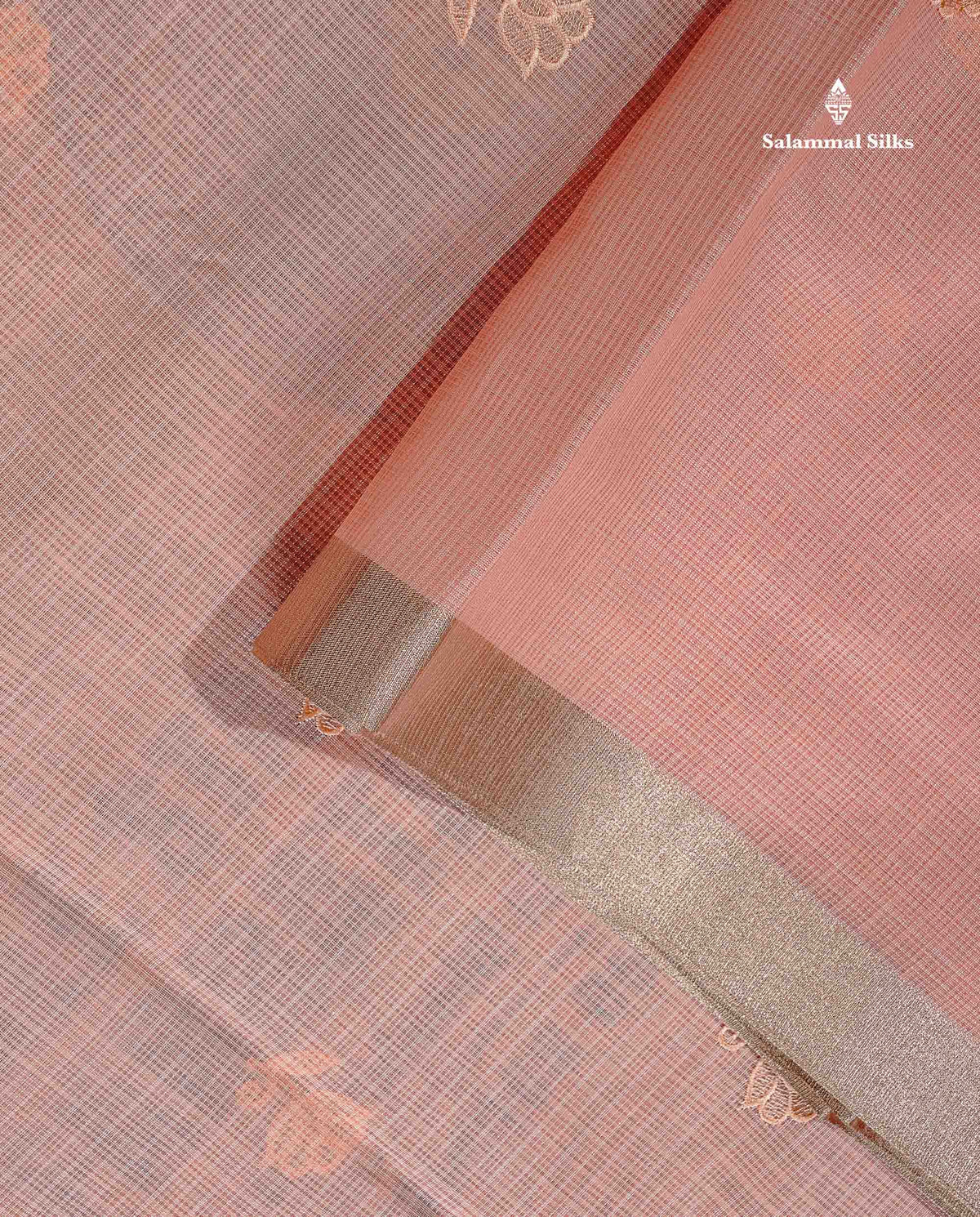 Kota Cotton Fancy Saree - Peach Colour Body With Embroidery Border