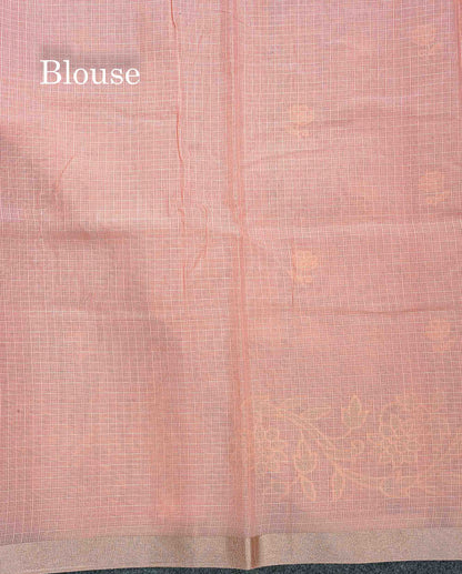 Kota Cotton Fancy Saree - Peach Colour Body With Embroidery Border