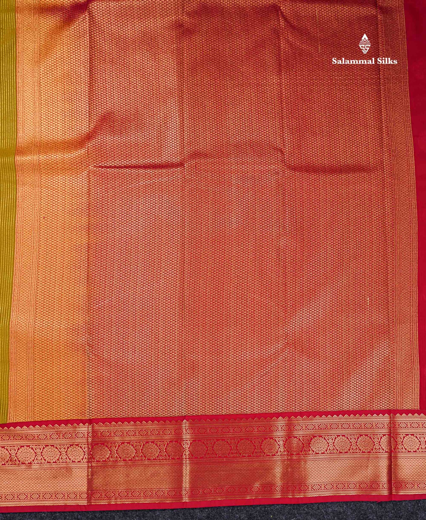 Semi Silk Saree - Mustard Yellow Butta With Lines Along With Contrast Redish Pink Traditional Border