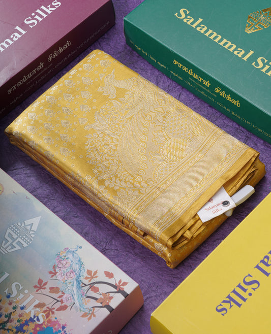 Gold Colour Tissue Bridal Pure Kanjivaram Silk Saree With Fancy Turning Border