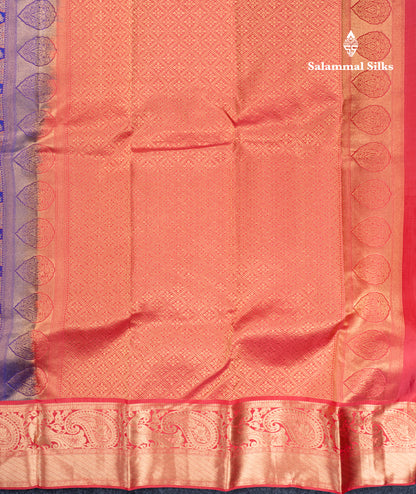 Dual Tone Purple Bridal Pure Kanjivaram Silk Saree With Contrast Tomato Red Border