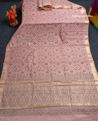 Beautiful Onion Pink Vaira Oosi Lines Mixed Cotton Saree With Fancy Small Border