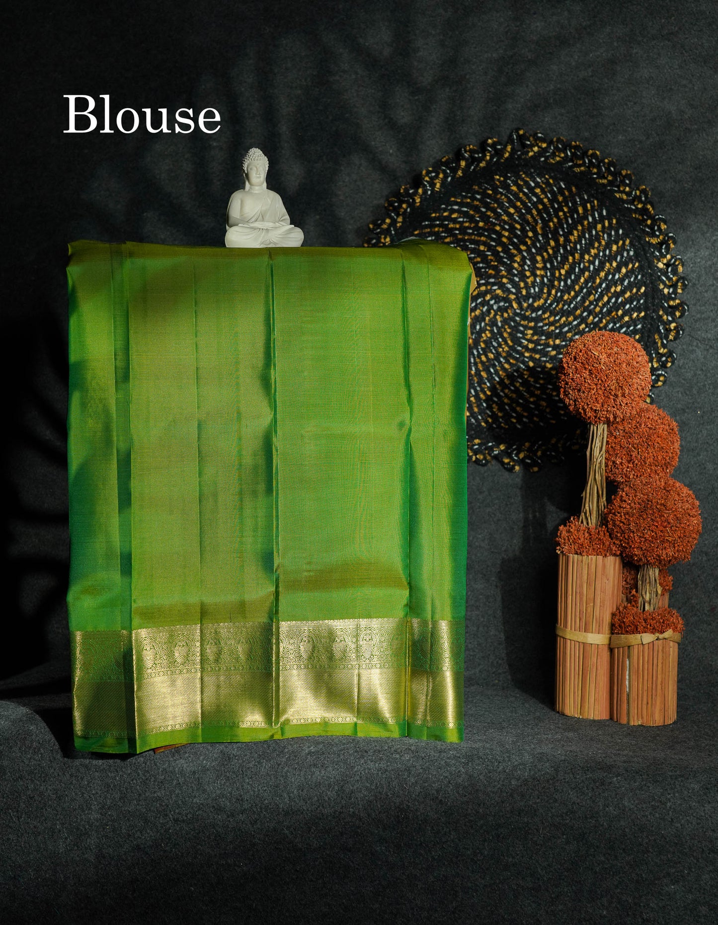 Beautiful Pure Silk Pattu Pavadai (Pinkish Peach) With Contrast Olive Green Blouse 27"