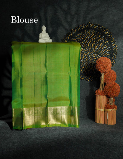 Beautiful Pure Silk Pattu Pavadai (Pinkish Peach) With Contrast Olive Green Blouse 27"