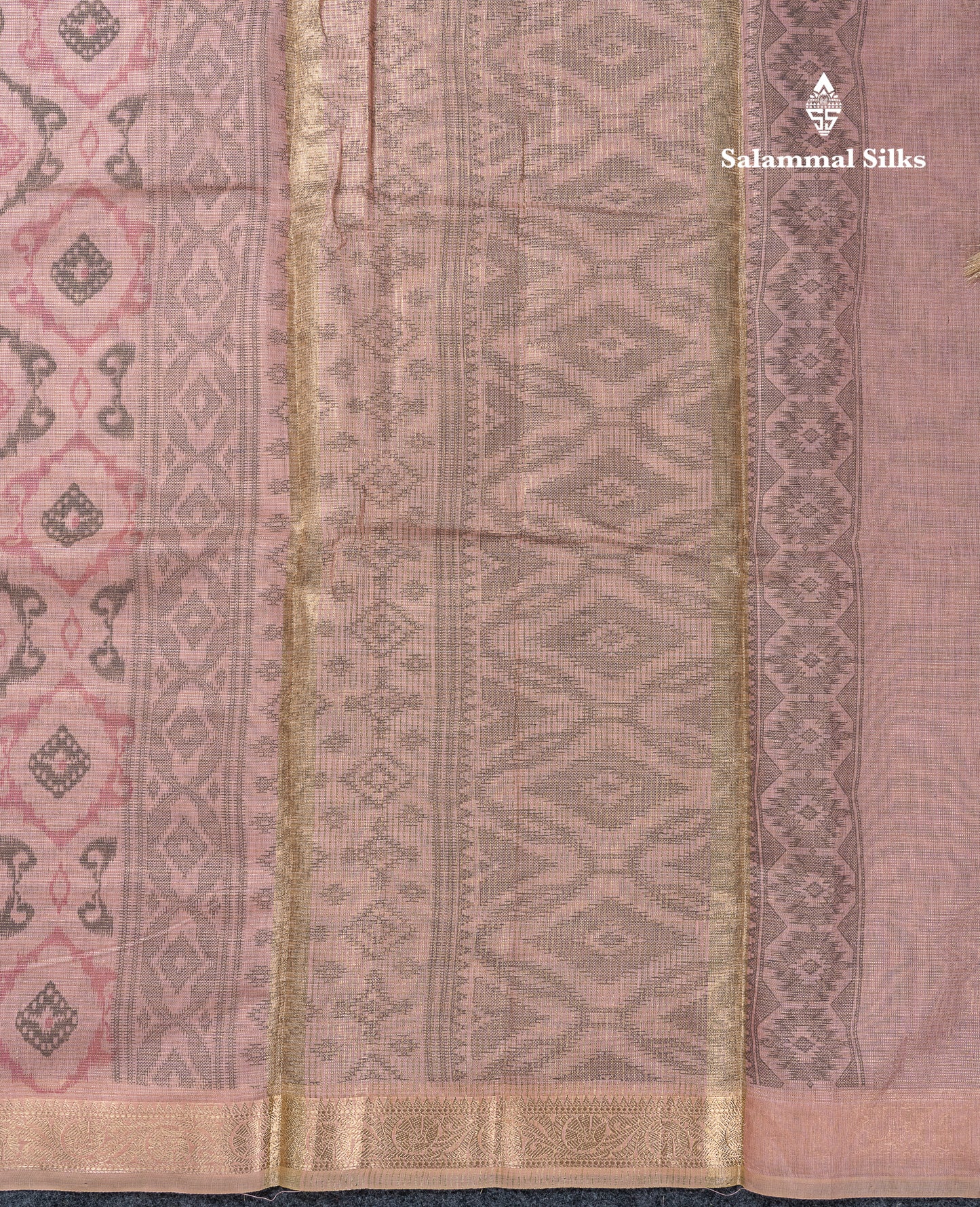 Beautiful Onion Pink Vaira Oosi Lines Mixed Cotton Saree With Fancy Small Border
