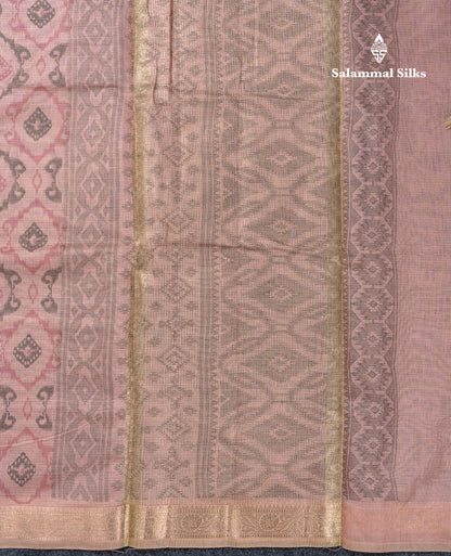 Beautiful Onion Pink Vaira Oosi Lines Mixed Cotton Saree With Fancy Small Border